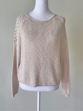 BillaBong Light Beige Open-Weave Knit Women's Long Sleeve Sweater EUC Size Med